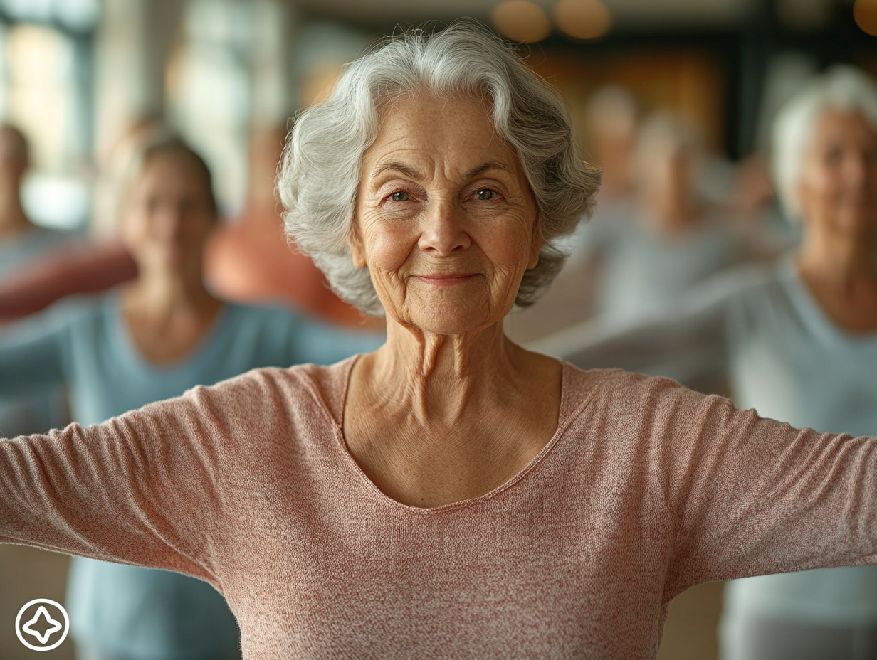Активні люди старшого віку займаються фітнесом